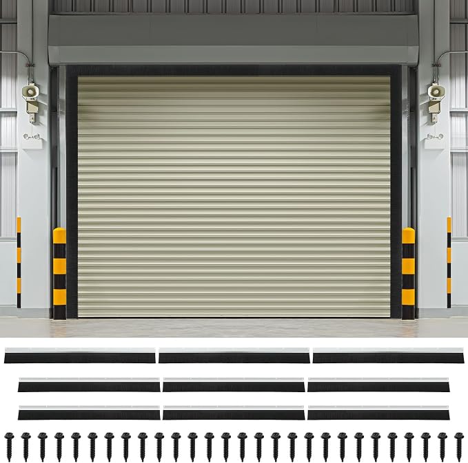 DoubleFill 12 x 10 ft Garage Door Brush Seal Kit, 3 Inch Roll up Door Seal with Aluminum Track, Heavy Duty Nylon Brush for Commercial Doors, Warehouse Barn, Energy Saving, Pest Proof, Black