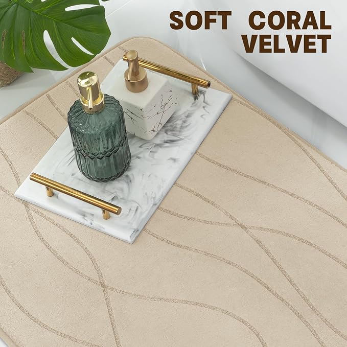 YIHOUSE Bathroom Rugs Set 5 Piece, Memory Foam Bath Mat Khaki | Ultra Soft, Absorbent, Non-Slip, Machine Washable, for Bathroom, Sink and Toilet