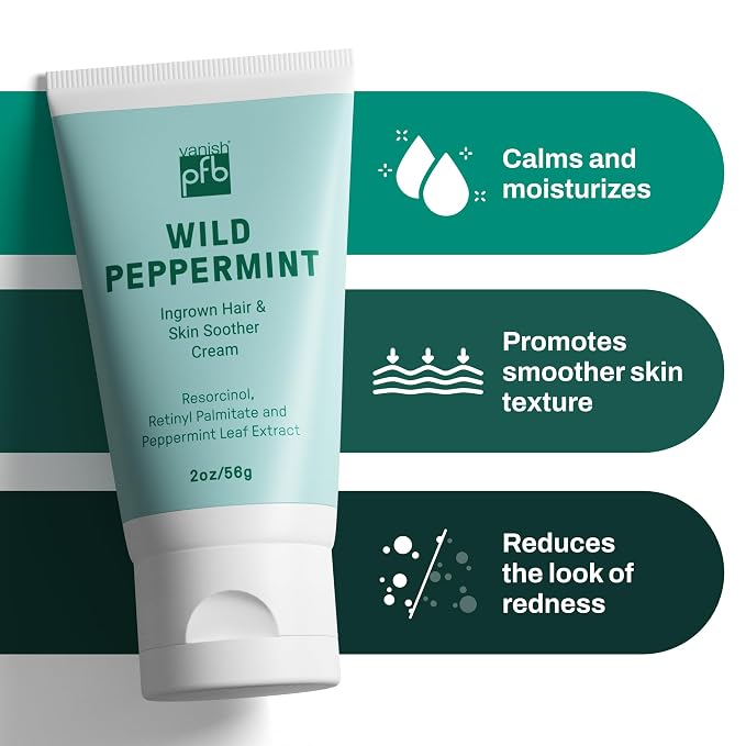 PFB Vanish Ingrown Hair Treatment & Skin Soother Cream (2oz), Face & Body Razor Bump Treatment, After Shave Cream for Ingrown Hairs & Razor Bumps, All Gender & Skin Types - Wild Peppermint