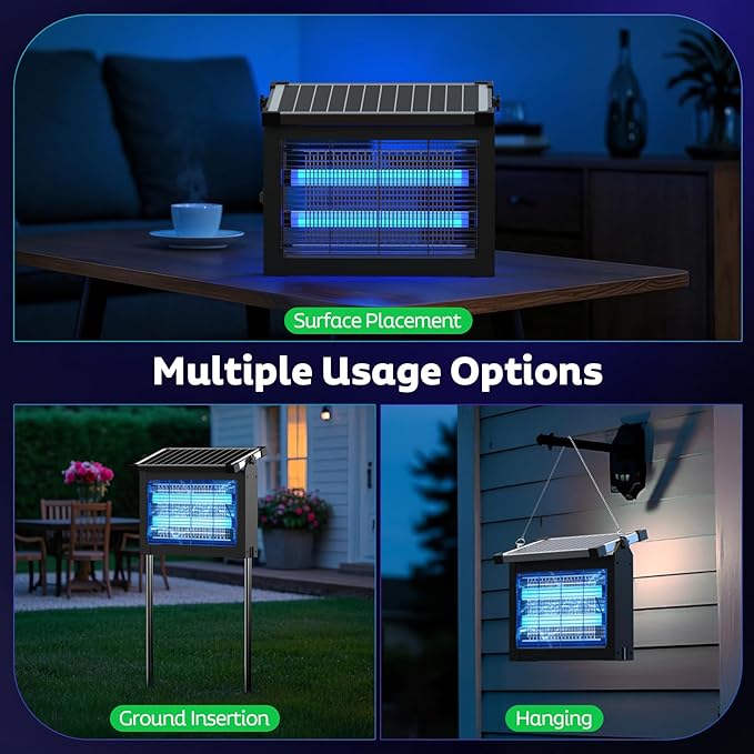 OnBeam Solar Bug Zapper Outdoor, 4500V Mosquito Zapper Waterproof Electric Fly Zapper Rechargeable Mosquito Killer Lamp with 10W Solar Panel, Cordless Fly Trap for Backyard, Patio, Garden, RV, Camping