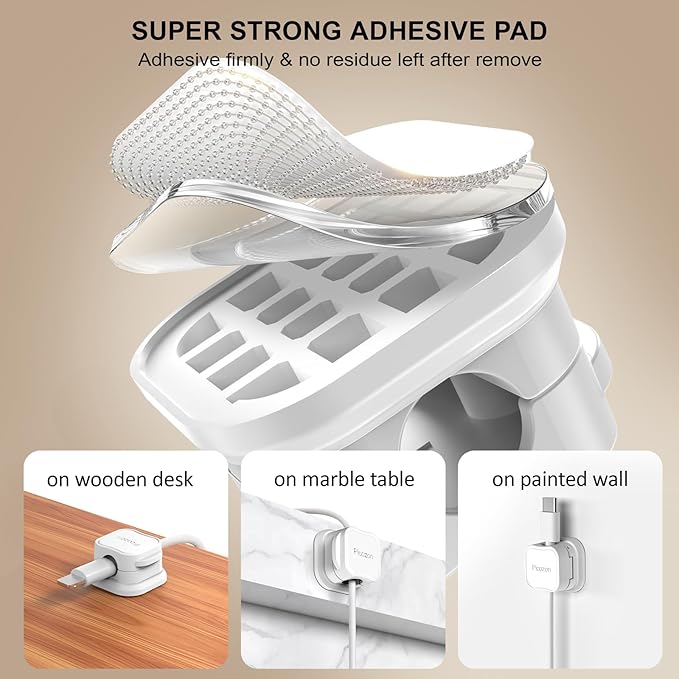 24 Pack Magnetic Cable Clip Organizer Cord Holder, Picozon Adhesive Cable Management, Wire Phone USB Charger Cable Holder, Keeper Organizer for Office Home Desktop Table - White