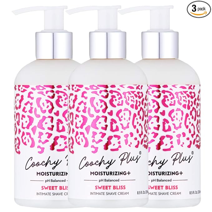 Coochy Plus Intimate Shaving Cream MOISTURIZING Plus SWEET BLISS For Pubic, Bikini Line, Armpit - Rash-Free With Patent-Pending Formula – Prevents Razor Burns & Bumps, In-Grown Hairs, Itchiness 3 Pack