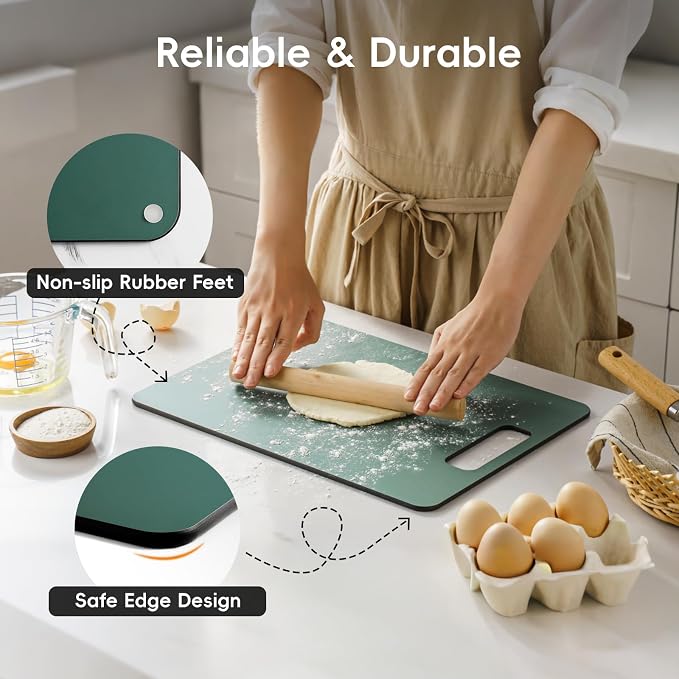 Wood Fiber Cutting Board Set of 2, Dishwasher Safe, Non-Toxic | BPA-Free Composite Cutting Board for Kitchen, Non-Slip, Non-Porous Chopping Board for Meat Vegetable Fruit Bread - Green