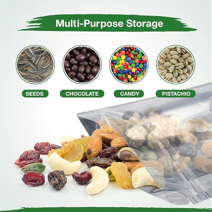 BELLE KR® 4x6 Mylar Bags for Food Storage with 7.5mil Thick - Pack Of 300 - Stand Up Clear Mylar Bags with See Through Window - Small 1/2 Pint Pouches for Freeze Dried Candy - Labels Included