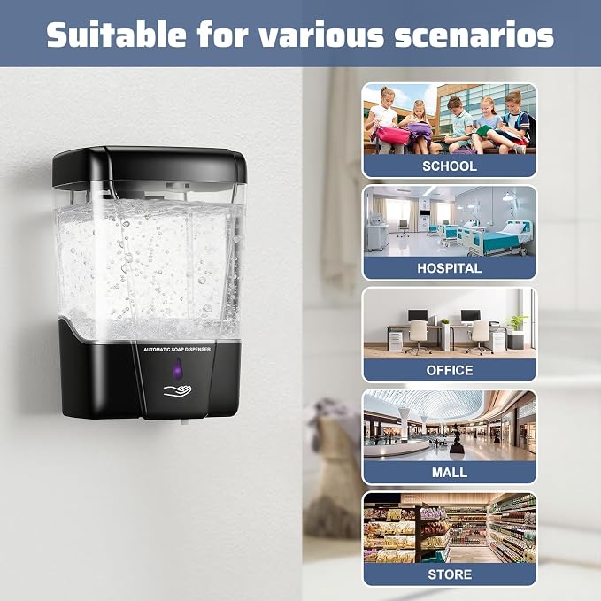 4 Pack Automatic Soap Dispenser Wall Mount,Touchless Liquid Soap Dispenser,Battery Operated,600 ml / 20 oz Commercial Hand Detergent Dispenser for Office Home Kitchen School Bathroom Hotel Restaurant