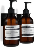 Shampoo and Conditioner Dispenser Wall Mounted Set of 2 Amber Black - No Drill Shower Soap Dispenser for Bathroom Refillable - Spa Hotel Style Accessories by MaisoNovo | 500 ml Shower Gel Dispenser Set of 2. Refillable Shampoo and Conditioner Bottles. ...