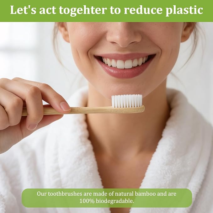 Disposable Bamboo Toothbrush Kit (50 Pack) with 6g Toothpaste - 100% Natural Biodegradable - Individually Wrapped Disposable Amenities for Hotel, Airbnb, Travel, Camping, Homeless & Guest Use