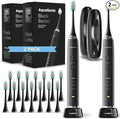 Aquasonic Black Series Ultra Whitening Toothbrush – ADA Accepted Electric Toothbrush- 8 Brush Heads & Travel Case – 40,000 VPM Electric Motor & Wireless Charging - 4 Modes w Smart Timer (Pack of 2)