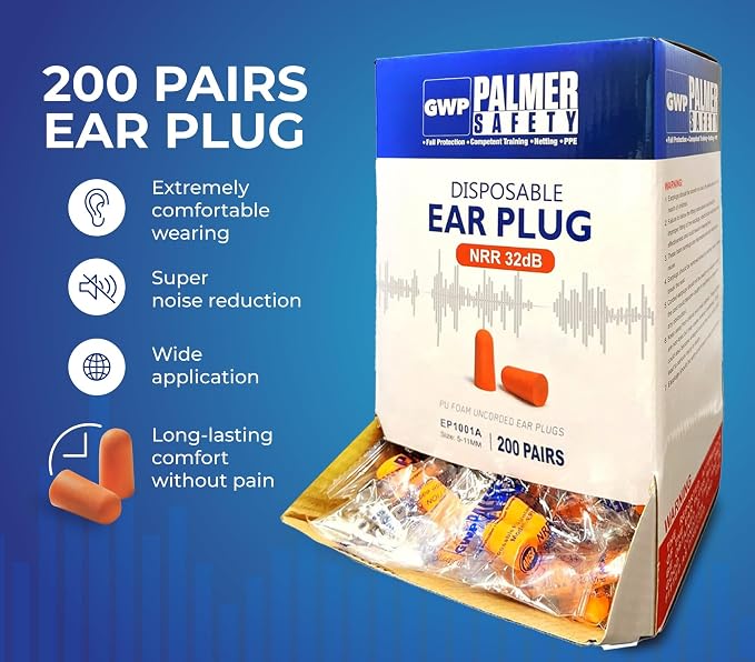 ATERET Earplugs 200 Pairs I 32db Noise Cancelling Soft Disposable Ear Plugs I Safety Hearing Protection for Travel Concert Hunting Shooting Range Work Construction