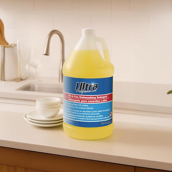 Ultra Professional ™ 4 Pack 1 Gallon Pots & Pan Dishwashing Detergent Dish Cleaning Liquid, Lemon Scent, Yellow - Powerful Grease Remover