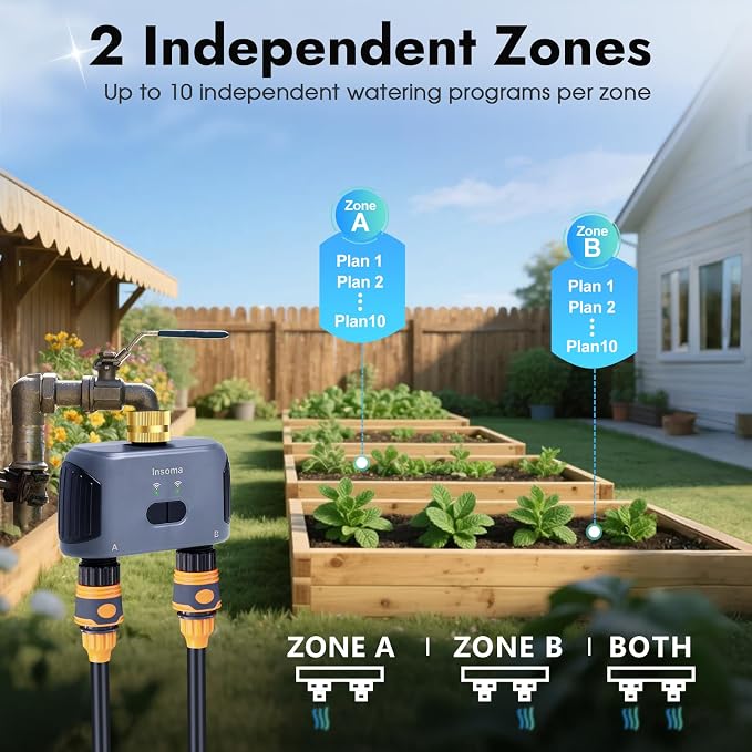 WiFi Water Timer for Garden Hose with Brass Inlet,Smart Hose Timer with WiFi Hub, APP & Voice Control,Up to 20 Watering Plans, 2-Zone Sprinkler Drip Irrigation System Controller for Yard Lawn Watering