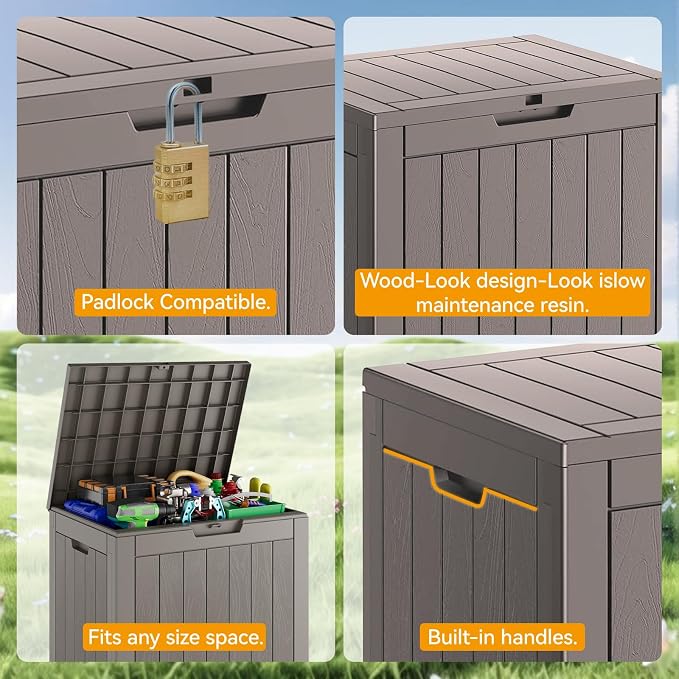 32 Gallon Outdoor Storage Box 2 Pack All-Weather Deck Box for Patio Furniture, Package Deliveries, Garden Tools, Pool Supplies & Cushions, Grey