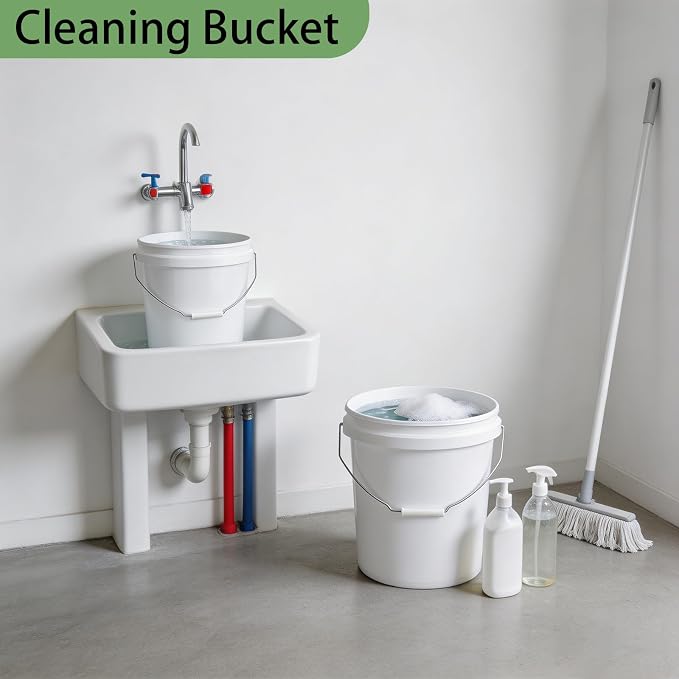 5 Gallon & 2.5 Gallon Plastic Bucket Set with Handle (6 Pack), Water Bucket for Household Cleaning, Car Wash, Plastic Container for Gardening Outdoor Paint Kitchen Storage, DIY Gift, White