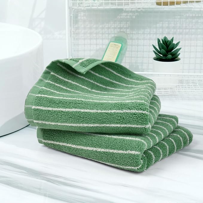 Jacquotha Hand Towels for Bathroom Green Striped - 2-Piece | Premium Quick Drying Towels for Kitchen Spa Workout, Stylish Compact for Hand Face Hair, 14” x 29”