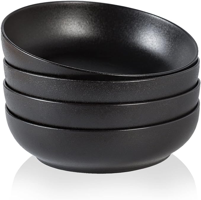 30oz Ceramic bowls set of 4-8" serving bowls for Kitchen,Pasta,Salad-Dishwasher & Microwave Safe Perfect for Housewarming, Thanksgiving, Christmas-Matte Black
