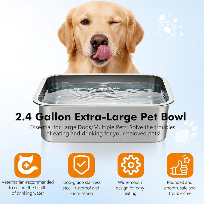 Elevated Dog Bowl, 2.4 Gallon Adjustable Stainless Steel Water Bowl | Large Breed Dog Water Feeder, Pet Feeder with Full Metal Stand for Relief Joint Pressure, Easy Clean, Indoor Outdoor Use