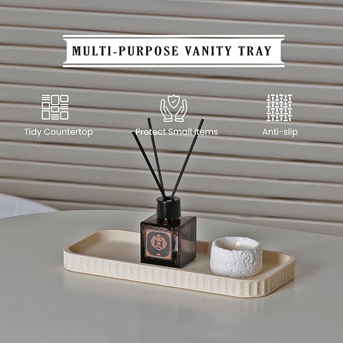 INIUNIK Bathroom Accessory Set - 6 Pieces Bathroom Accessories Set Complete with Soap Dispenser, Toothbrush Holders, Tumbler, Vanity Tray and 2 Qtip Holder for Home Organizer and Decor, Beige