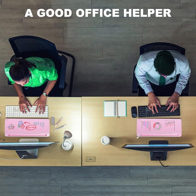 TSJ OFFICE Desktop Whiteboard Dry-Erase-Board - Computer Keyboard Stand White Board Surface Pad with Drawer, Desk Organizers with Accessories for Office, Home, School Supplies - Complete Pink
