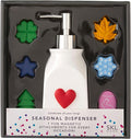 SKL Home Seasonal Soap/Lotion Dispenser Gift Set with 7 Interchangeable Magnetic Holiday Attachments, Refillable for Bathroom & Kitchen, Silver