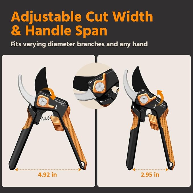 PrunePro 8" Professional Pruning Shears for Gardening Bypass Hand Pruner Stainless Steel Sharp Garden Scissors Plant Flower Rose Garden Clipper Green & Orange