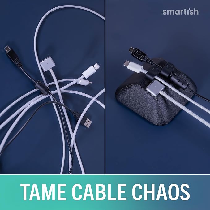 Smartish® Magnetic Cord Holder - Cable Wrangler Organizer with Magnet Clips for Charger Management on Desktop, Nightstand for USB-C + Lightning - Black Tie Affair