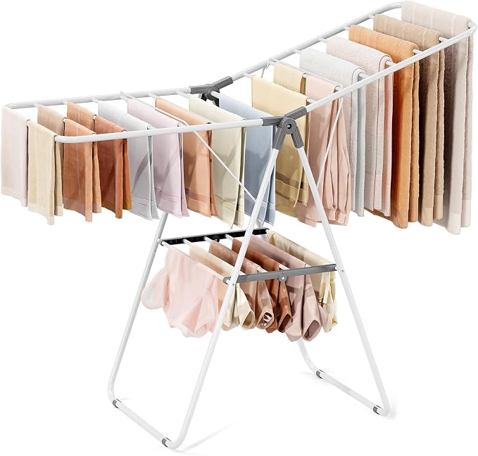 APEXCHASER Foldable Clothes Drying Rack, Adjustable Gullwings Space-Saving Laundry Drying Rack, Indoor Outdoor Use for Laundry Room Balcony Patio, Grey