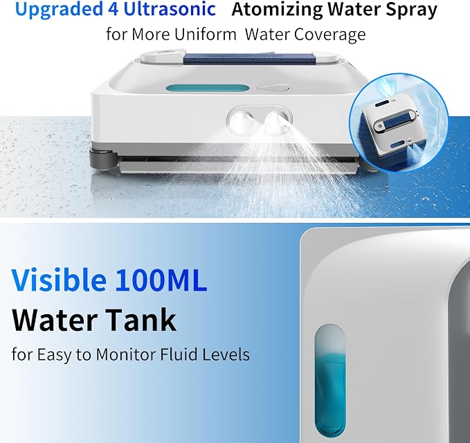 Window Cleaning Robot,9000Pa Sauction & 75N Cleaning Force with 4 Water Spray Support 5 Cleaning Modes & Remote Control,Window Cleaner Robot for Wet Cleaning Frame & Frameless Windows & Tiles