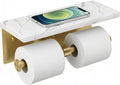 FORIOUS Toilet Paper Holder with Shelf, Marble Wall Mount Tissue Roll Holder for Bathroom, Washroom, 304 Stainless Steel Double Commercial Toilet Tissue Dispensers with Phone Shelf, Brushed Gold