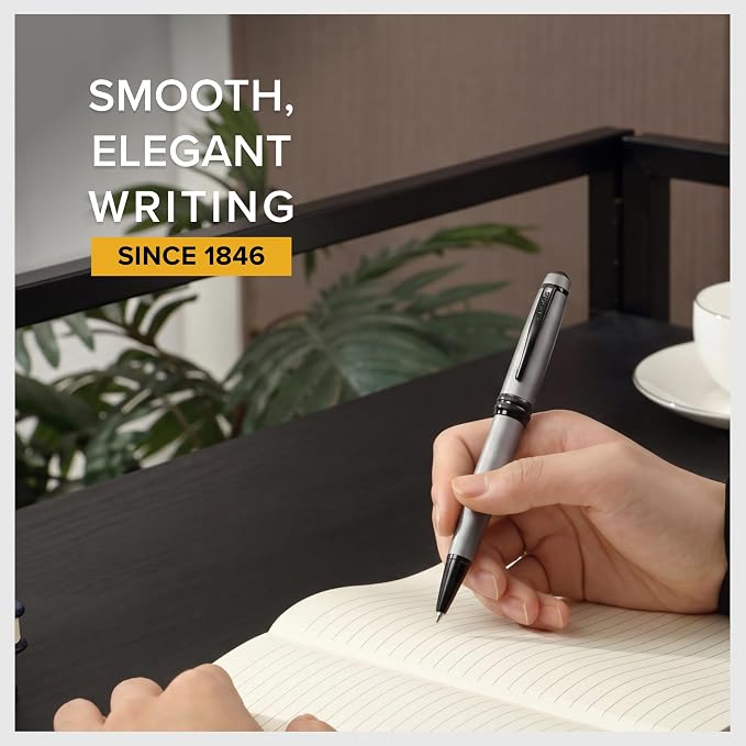 Cross Bailey Matte Gray Lacquer Ballpoint Pen - Refillable Pen for Long-Lasting Use - Smooth Writing - Comfortable Grip - Stylish Distinctive Look - Black Ink - Corporate Gifts