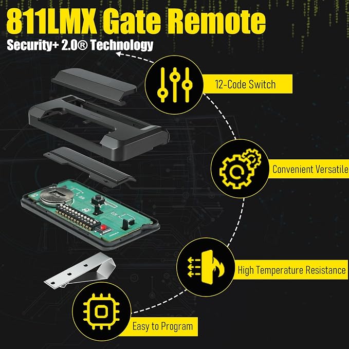 811LMX Gate Remote for liftmaster,4pack | 12-Code Switch Replaces 811LM, 811LMX Gate Opener Remote Compatible with 850LM/ 860LM Receivers, 390 MHz and 315 MHz