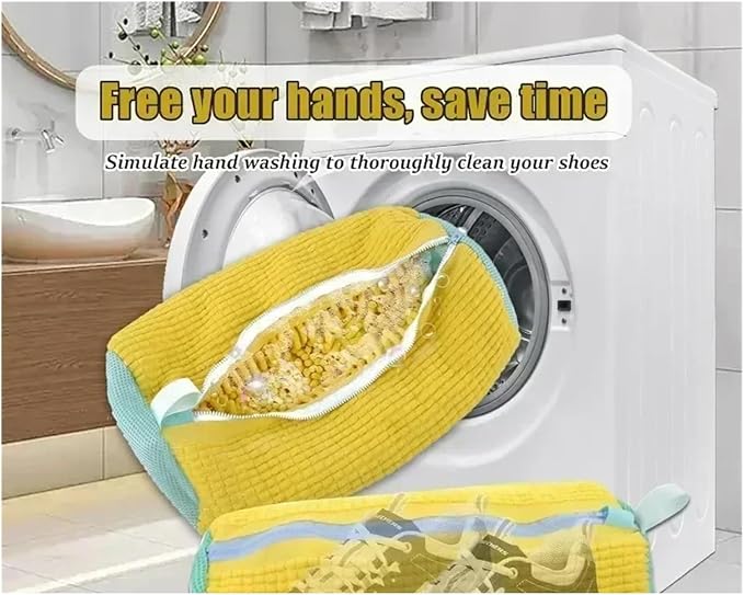 1/4PCS Shoe Washing Bag Washing Machine Laundry Bags Microfiber Closure Shoes Cleaning Bag Shoes Laundry Net Fluffy Fibers(2PCS yellow)