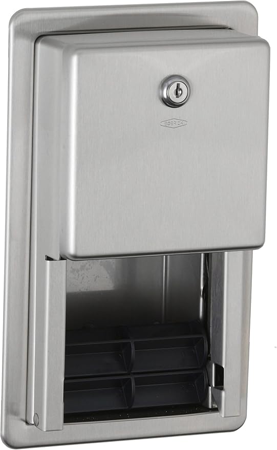 BOBRICK 3888 ClassicSeries Stainless Steel Recessed Multi-Roll Toilet Tissue Dispenser, Satin Finish, 12-1/2" Height, 7-9/16" Width 2-15/16" Depth