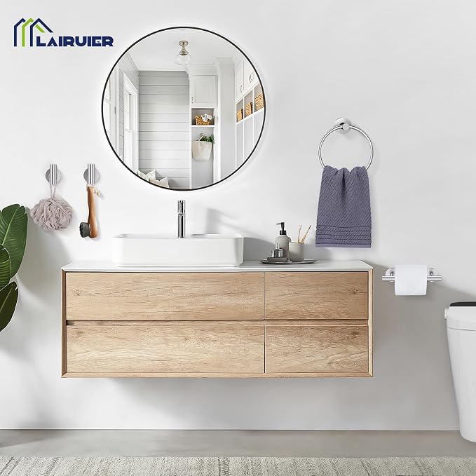 Brushed Nickel Bathroom Hardware Set, 4-Piece Towel Holder Set Include Double Bases Toilet Paper Holder,Towel Ring and 2 Towel Hooks Stainless Steel Wall Mounted Bathroom Hardware Accessories Set