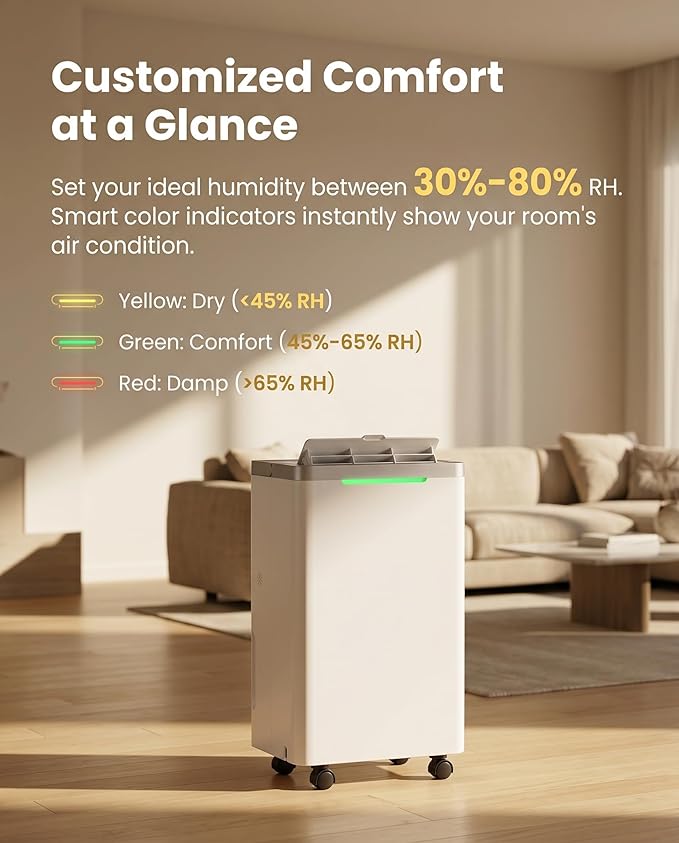 34 Pints Dehumidifier for Basement with Drain Hose, 38dB Quiet for Home Bedroom Bathroom, 24HR Timer, 3-Color Indicator, Auto Defrost, Child Lock
