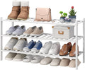 viewcare 3-Tier Long Shoe Rack, Bamboo Wood Shoe Rack for Closet, Entryway & Hallway, Stackable White Shoe Shelf Storage Organizer for Indoor Outdoor
