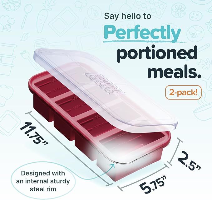 Souper Cubes 1 Cup Silicone Freezer Trays with Lids, Cranberry, 2-Pack | 100% Platinum-Cured Silicone Freezer Cubes, Oven and Microwave Safe, Perfect for Freezing Soup, Protein, Grains and More