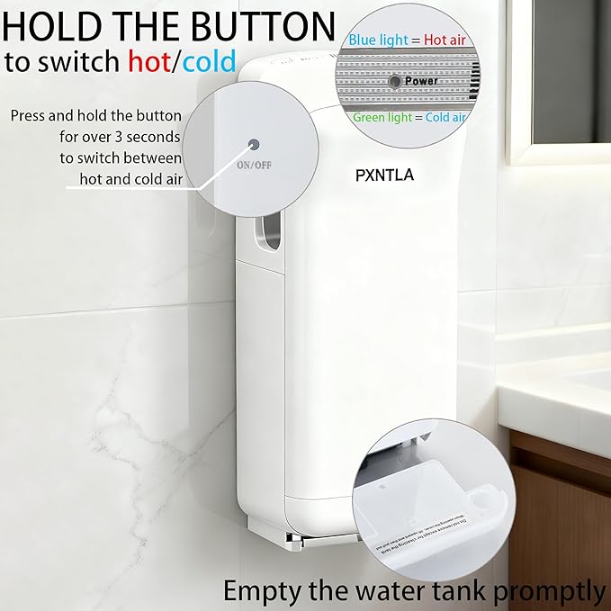 Vertical Hand Dryer - Hand Dryers for Commercial Bathrooms with HEPA Filter - Hand Dryer for Modern Home Bathrooms with High Speed Jet Air Motor (White)