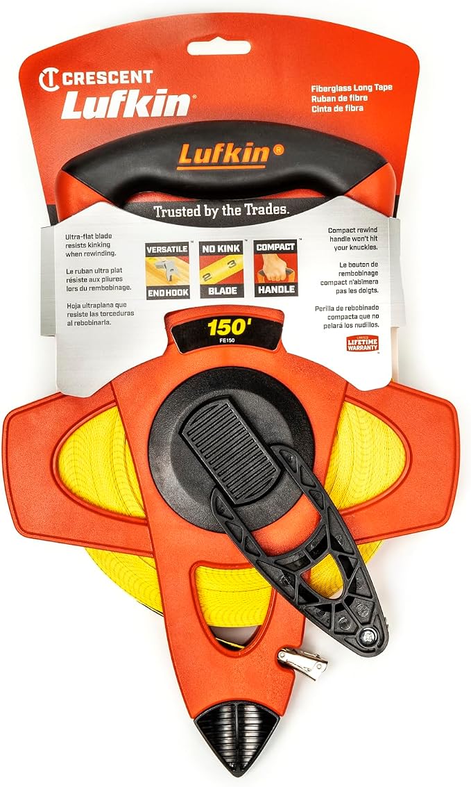 Crescent Lufkin 1/2" x 150' Hi-Viz® Orange Fiberglass Tape Measure - FE150