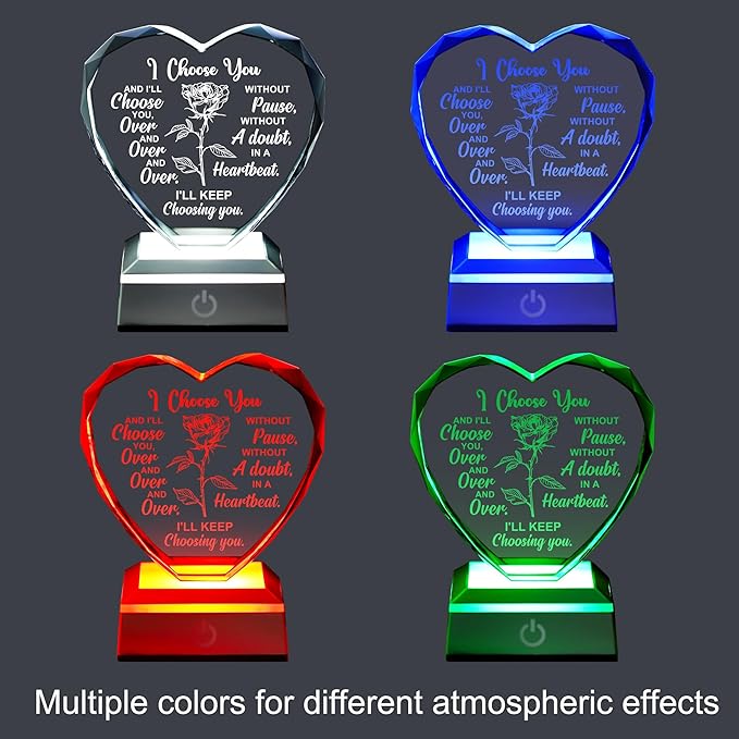 ZHSHWAT Mothers Day Gifts for Wife,I Love You Gift for Her Crystal Multicolor Nightlight Gifts for Wife Girlfriend from Husband Boyfriend, Anniversary Christmas Birthday Gifts for Women