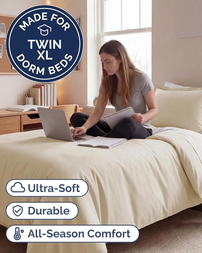 Duvet Cover Twin/Twin XL Size Set - Extra Soft Twin/Twin XL Duvet Cover 68" x 90" with 1 Pillow Sham for Women, Men, Kids & Teens - Comfy, Easy-Care & Fade Free w/ Zipper Closures & Ties (Off White)