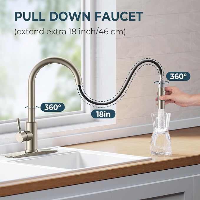 FORIOUS Kitchen Faucet and Water Filter Faucet Combo, Stainless Steel Traditional Sink Faucet with Drinking Water Faucet Fits Reverse Osmosis, Water Filtration System and Pot Filler, Brushed Nickel