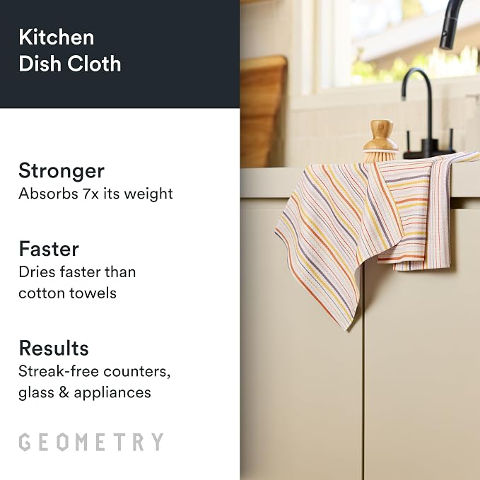 GEOMETRY Kitchen Dish Cloths - Quick Dry Dishcloths for Kitchen - Premium Dish Rags with Geoweave - 3-Pieces Stripe Season
