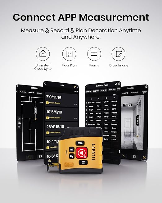 3-in-1 Digital Tape Measure with Laser, 165Ft Laser Tape Measure & 16Ft Digital Measuring Tape, 8 Metric and Imperial Units, Distance Area Volume 1/2 midpoint, Laser Measure Tool, Almighty Tools, APP