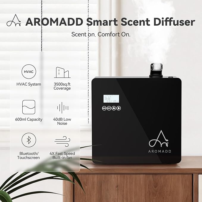 2025 Upgraded 3500 Sq.Ft Smart Scent Diffuser - HVAC System, Whole House Aroma & Hotel Collection Diffuser, Waterless Essential Oil Diffuser for Home Large Room, Cold Air Tech, 600mL (Black)