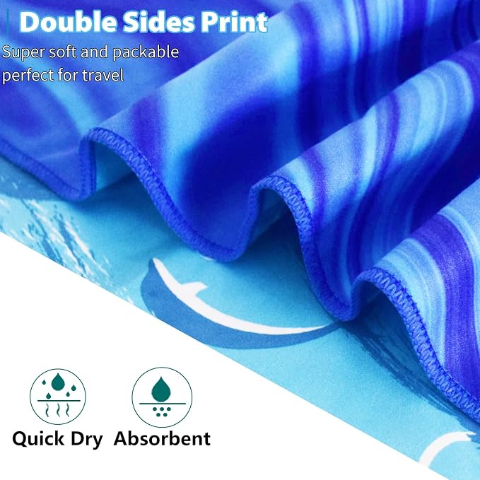 TwoYek Microfiber Beach Towel Extra Large 71x32 Blue Shell 2 Pack | Thin & Lightweight, Sand Free, Super Absorbent & Quick Dry, Oversized Towels for Beach Bath Pool Swim Travel Essentials Gift