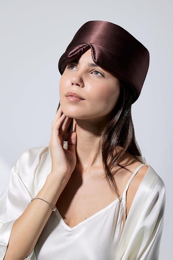 DROWSY Silk Sleep Mask - Face-Hugging, Padded Cocoon for Luxury Sleep in Total Darkness - 100% Pure Mulberry Silk (Cocoa Glow)