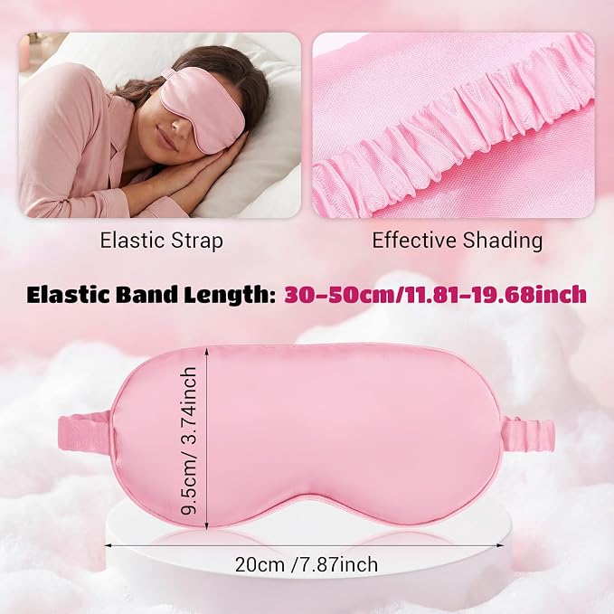 Cutecrop 50 Pcs Silk Sleep Mask Blackout for Women Men, Adjustable Comfortable Eye Cover Blindfold No Pressure for Sleeping, Travel, Napping, 5 Colors (Pink Red Color)