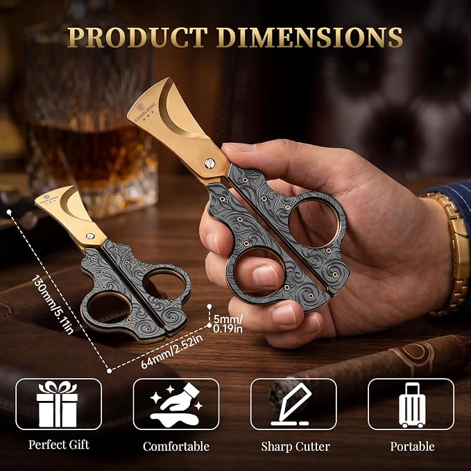 Cigar Scissors Cutter Stainless Steel Double Blade Guillotine Cutter Straight Cut Scissors with Leather Case(Black)