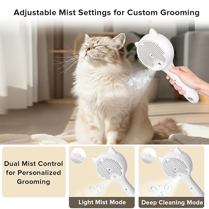 Steam Pet Grooming Brush for Cats & Dogs, Spray Silicone Deshedding Brush Reduces Shedding & Static, One-Click Fur Removal, Rechargeable Cat Dog Grooming Tool(White)