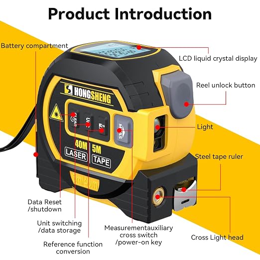 The Ruler 3-in-1 Measuring Tape, Tools Tape Measure, 3-in-1 Rangefinder with Led Display, 3 in 1 Digital Tape Measure with Cross Line, AutoLock, Measure Area, Volume, Pythagorean, Best Gift for Man
